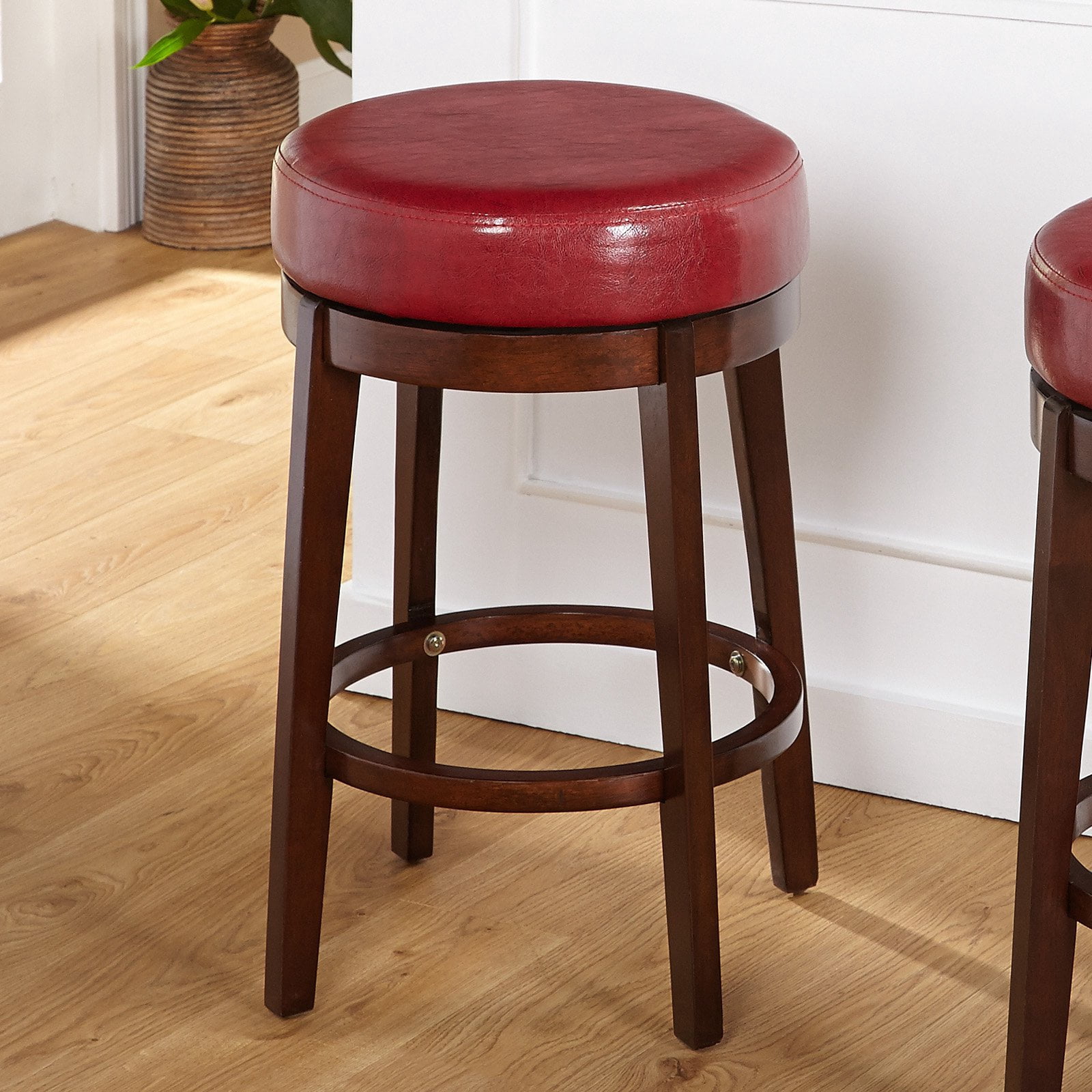 TMS Avenue 24" Round Indoor Swivel Counter Stool, Rich Brown/Red Faux Leather
