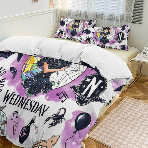 Wednesday Bedding Set Novelty Pattern Soft Microfiber Comforter Set 3 Pieces 1 Duvet Cover 2 Pillow Shams Twin-86"x70"