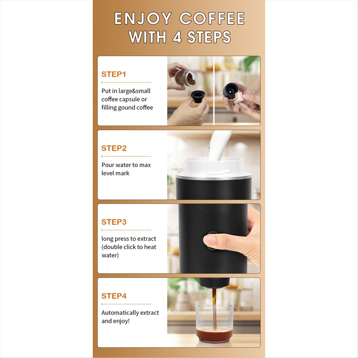 Portable Electric Espresso Machine with Travel Bag Portable Coffee Maker for Travel Self-Heating Car Espresso Maker A
