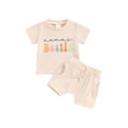 thumbnail image 2 of Elippeo Baby Girls Shorts Set 3 6 12 18 24 Months 3 Years	Short Sleeve Letters Print T-shirt with Elastic Waist Shorts Summer 2-piece Outfit, 2 of 10