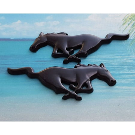 - 2x Metal Black Running Horse Emblem Badge Door Sticker Decal USA Ford Mustang