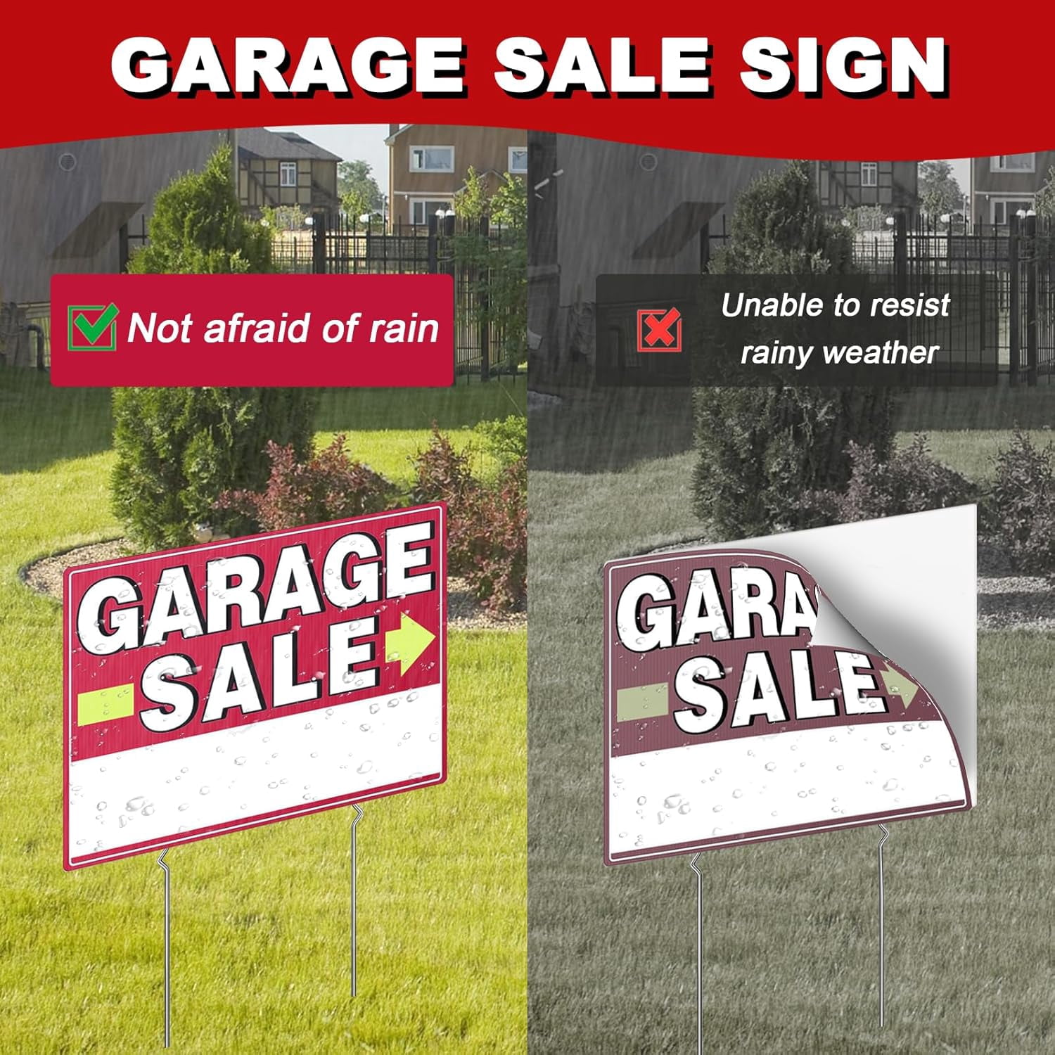 Garage Sale Signs, 17" x 13", 6 Pcs Double Side Garage Sale Sign with Stakes Large Corrugated Yard Signs with Arrow Metal Stakes for Outdoor Estate, Weather-proof