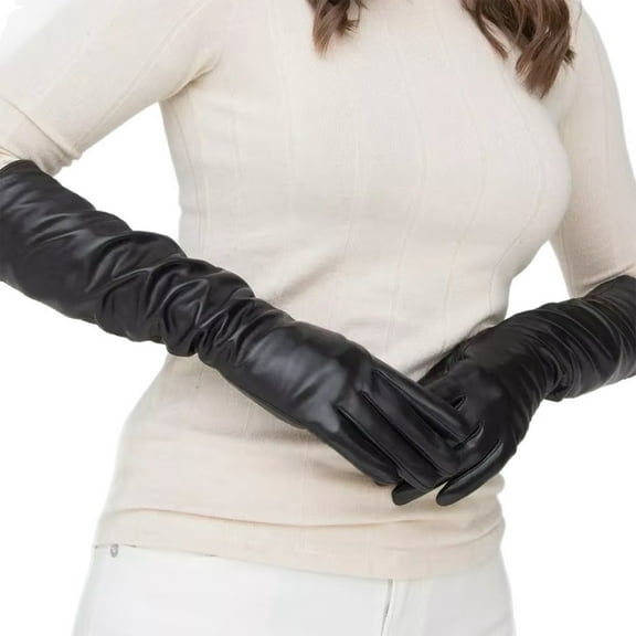 Long PU Leather Gloves For Women Evening Parties Cosplay Costume Elegant Elastic Design 15 Inch