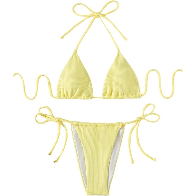 COZYEASE Conjunto de bikini floral de 2 piezas para mujer con cordón fruncido lateral triángulo halter sexy lindo trajes de baño