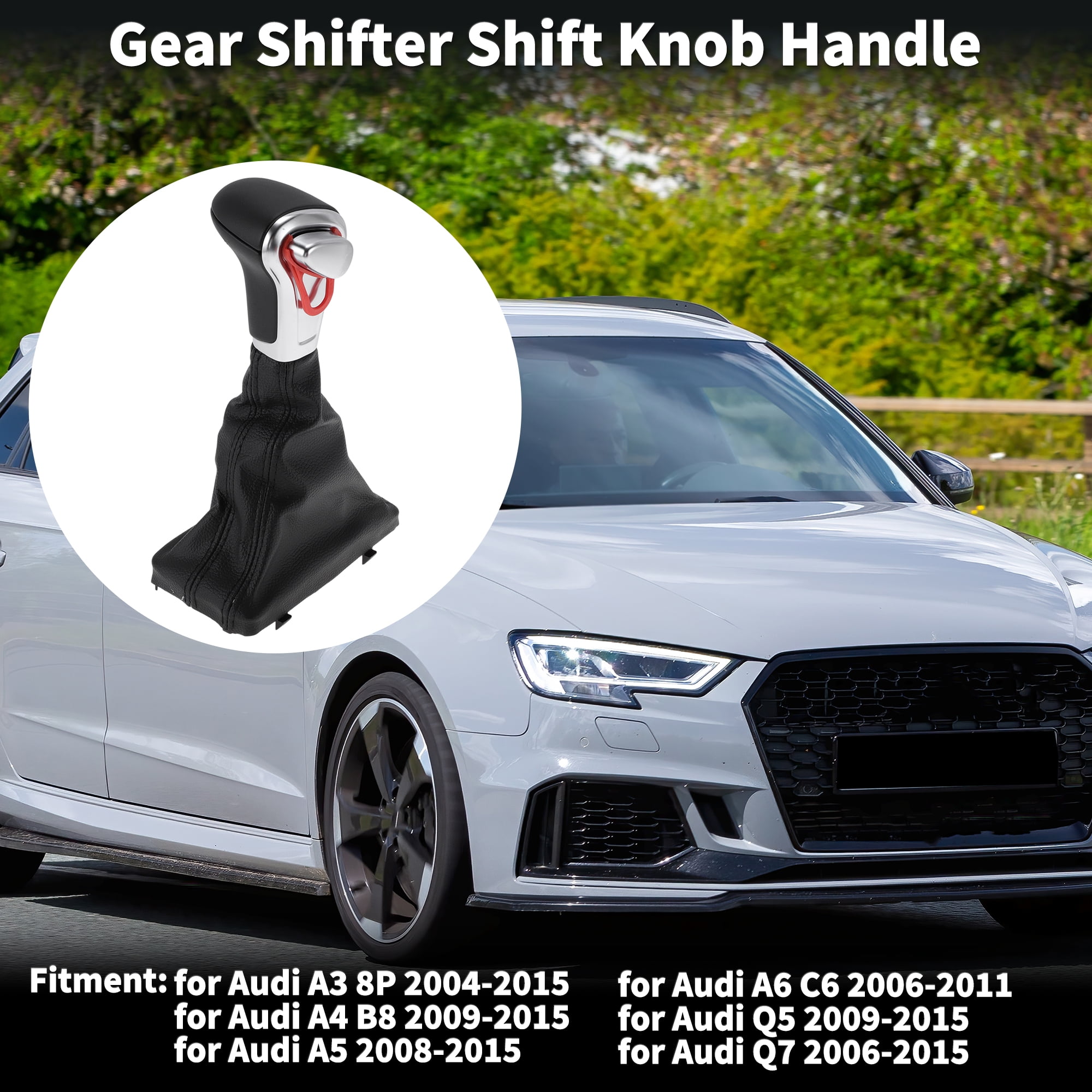 Unique Bargains Gear Shift Knob Handle Automatic for Audi A3 8P 2004-2015 Shift Gear Lever Knob Gearstick Gaiter Boot Cover Plastic Faux Leather