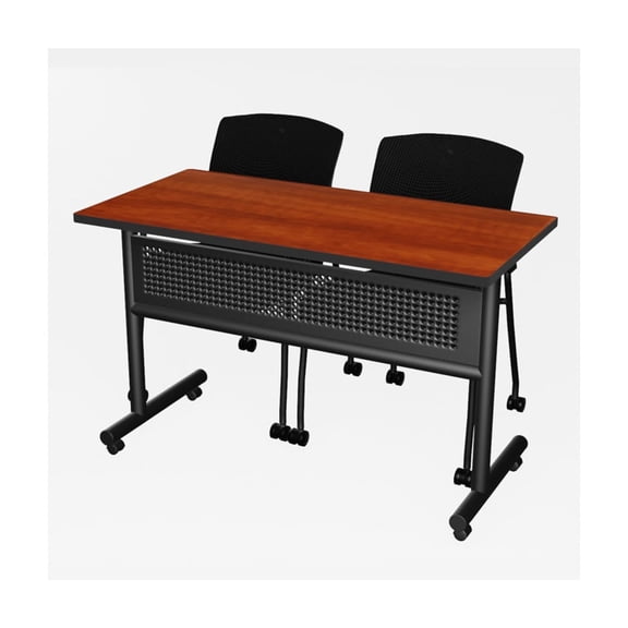 Regency Kobe 48 x 24 in. Flip-Top Training Nesting Table w/ Modesty Panel- Cherry & 2 Knight Mesh Chairs