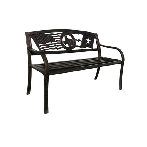 Leigh Country Outdoor Bench With Flags Over Texas Metal Bronze Com Leigh Country Outdoor Bench With Flags, Texas Star Outdoor Furniture