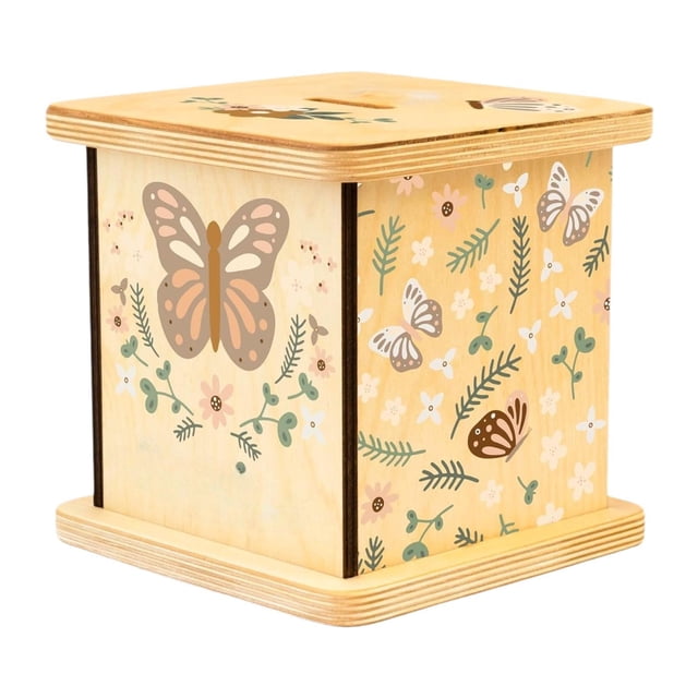 Alcancía de madera cuadrada, colección de alcancías, contenedor de regalo, estuche organizador para Mariposa