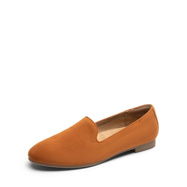 DREAM PAIRS Zapatos planos para mujer en gamuza marrón con punta redonda y sin cordones