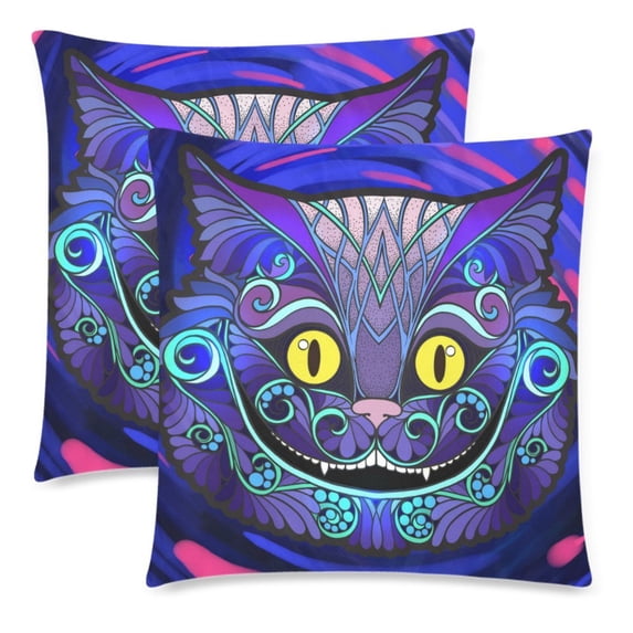 MKHERT Fairy Tale Alice Cat Pillowcase Pillow Protector Cushion Cover 18x18 inch,Set of 2