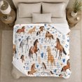 thumbnail image 5 of Playful Horse Watercolor Pattern Hearts Horseshoes, Rustic Farmhouse Horse Scene, Warm Flannel Blanket for Ranch House and Living Room, Horse Lovers Housewarming Gift, Rustic Home Decor, 5 of 9
