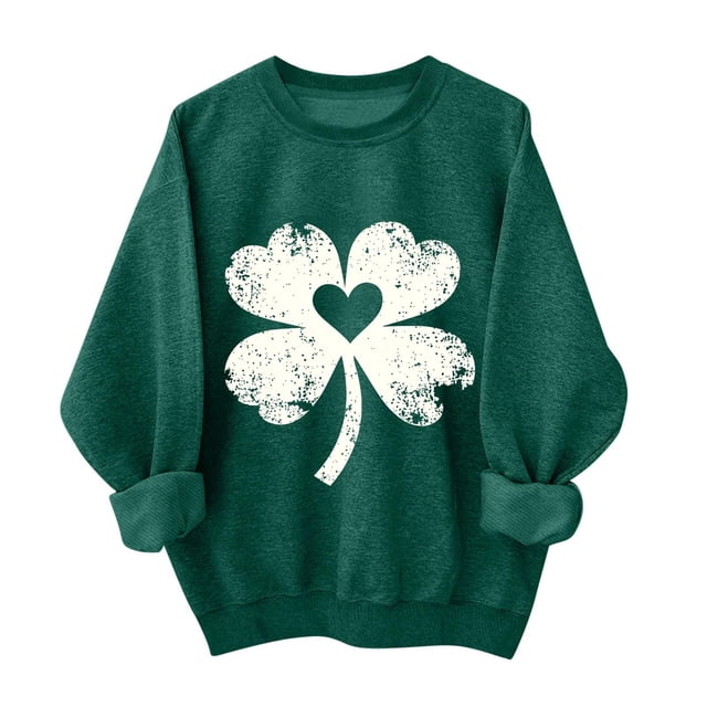 RXMEKW Hauts à Manches Longues pour Femmes, Chandail en Molleton à Col Rond Imprimé Mode Lady St. Patrick