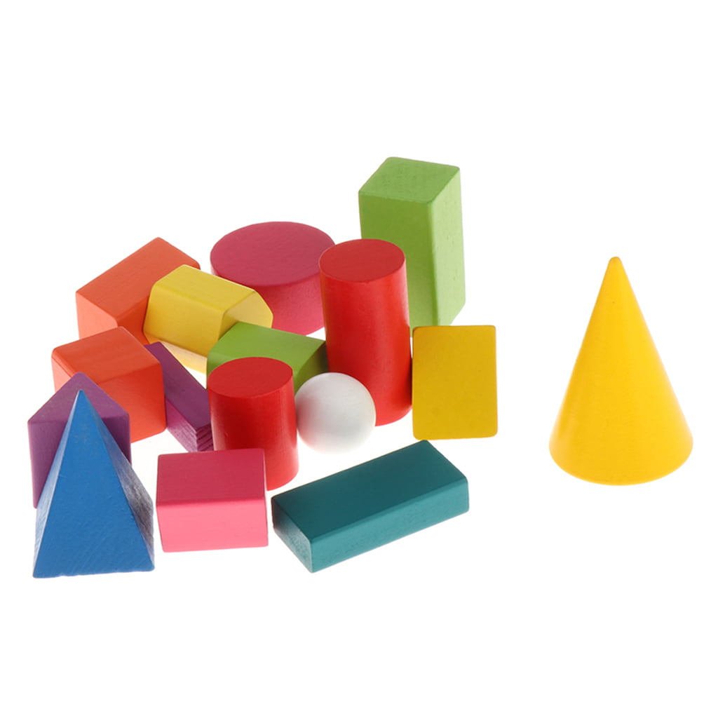 16 Pack Shapes Geometric Solids Wooden Toys Math Games Blocks Learning Toys 