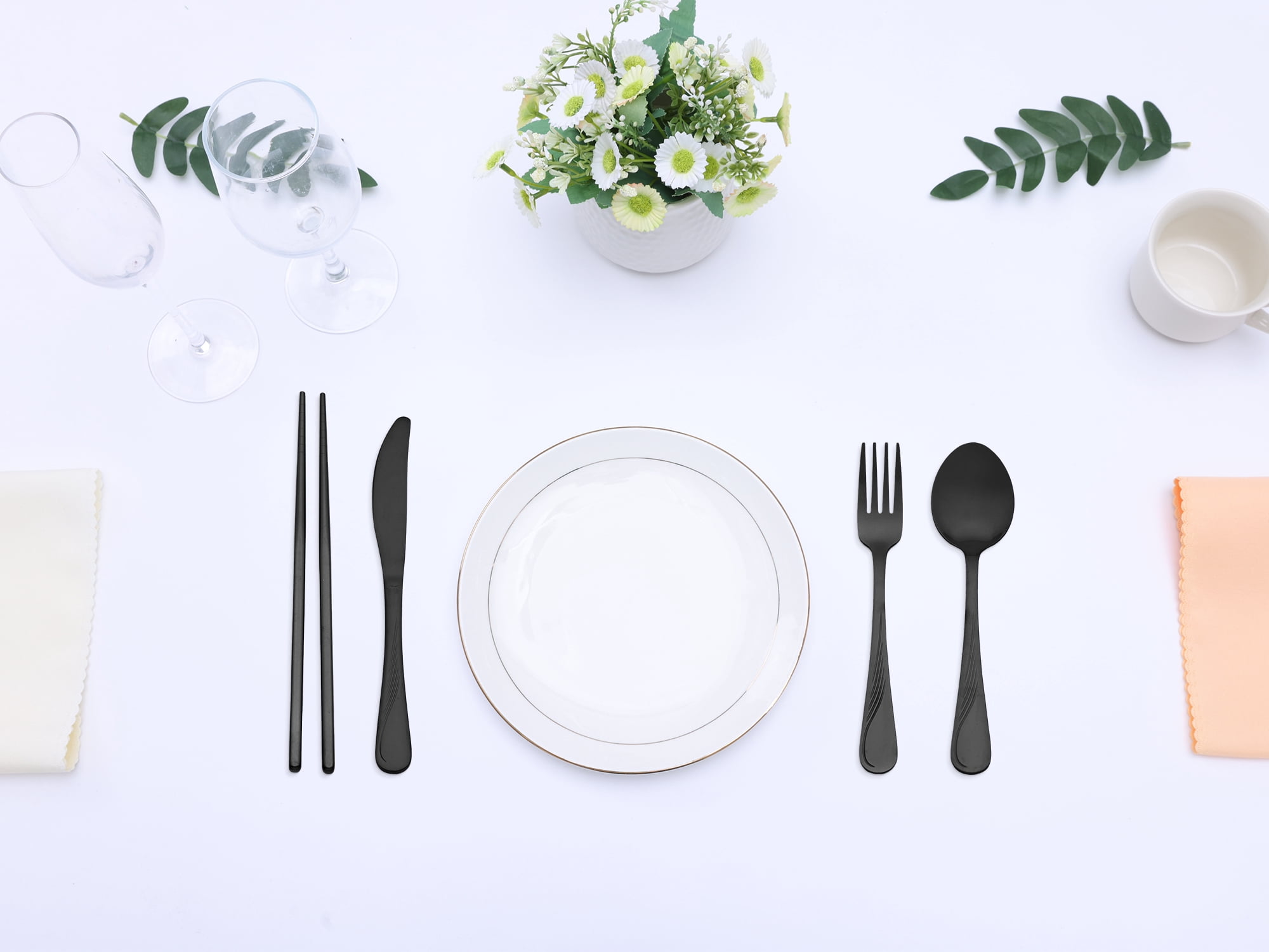 Unique Bargains Sleek and Stylish Durable Stainless Steel Flatware Set Black 4pcs
