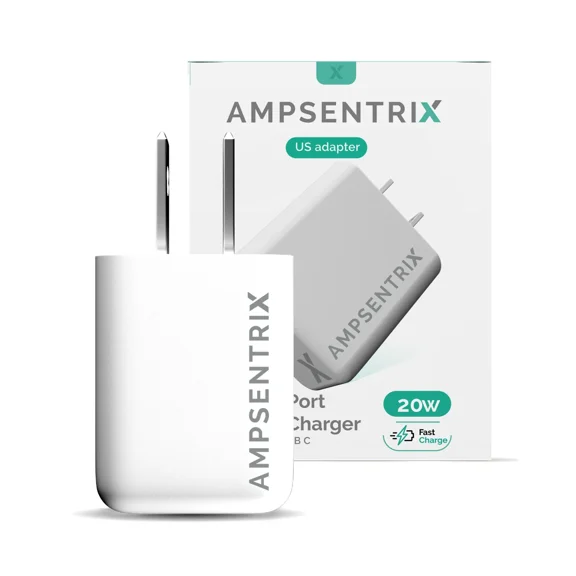 AmpSentrix - 2 Plug - 20W USB Type C And USB Type A Wall Power Adapter
