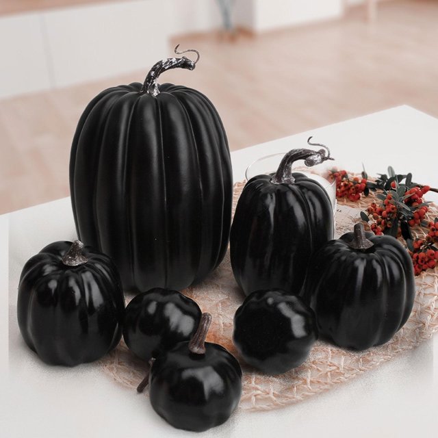 Calabazas falsas,Calabazas falsas Modelo Calabazas artificiales pequeñas,Calabazas de espuma falsas realistas Lindas calabazas de espuma realistas,Mini simulación de calabazas modelo Negro