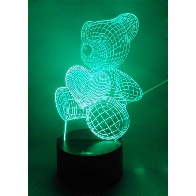 Lámpara de noche 3D con forma de oso de peluche, lámpara de ilusión LED, lámpara de mesa para mesita de noche