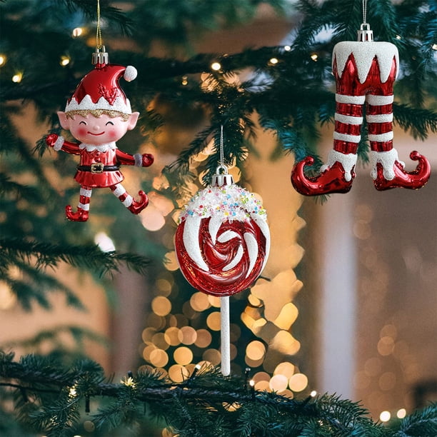 Adorno Navideño Colgante para Árbol de Navidad | Decoración Navideña Roja de Plástico con Gancho | 12 X 8 X 4 Cm para Ventanas y Árboles, Ideal para Ambientes de Temporada