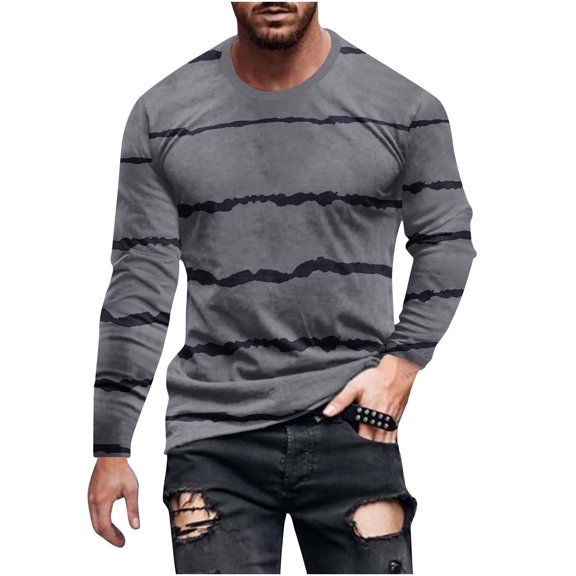 Penkiiy T Shirts for Men Casual Shorts Sleeves Round Neck Pullover Striped Printing Sports Fitness Blouse Plus Size Tops XL Gray
