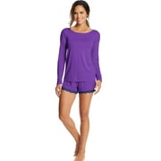 Women's Layered Pastel Boatneck Short Set, Blueberry Purple, Extra