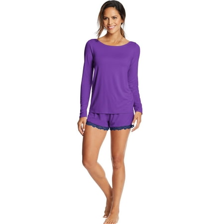 Women's Layered Pastel Boatneck Short Set, Blueberry Purple, Extra
