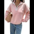 thumbnail image 1 of Suéteres Casuales con Cuello en V y Larga para Mujer, con Cremallera de un Cuarto, de Punto Holgado, con Bloques de Color y Cuello en V, para Otoño. Rosa L, 1 of 8