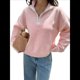 thumbnail image 1 of Suéteres Casuales con Cuello en V y Larga para Mujer, con Cremallera de un Cuarto, de Punto Holgado, con Bloques de Color y Cuello en V, para Otoño. Rosa XL, 1 of 8