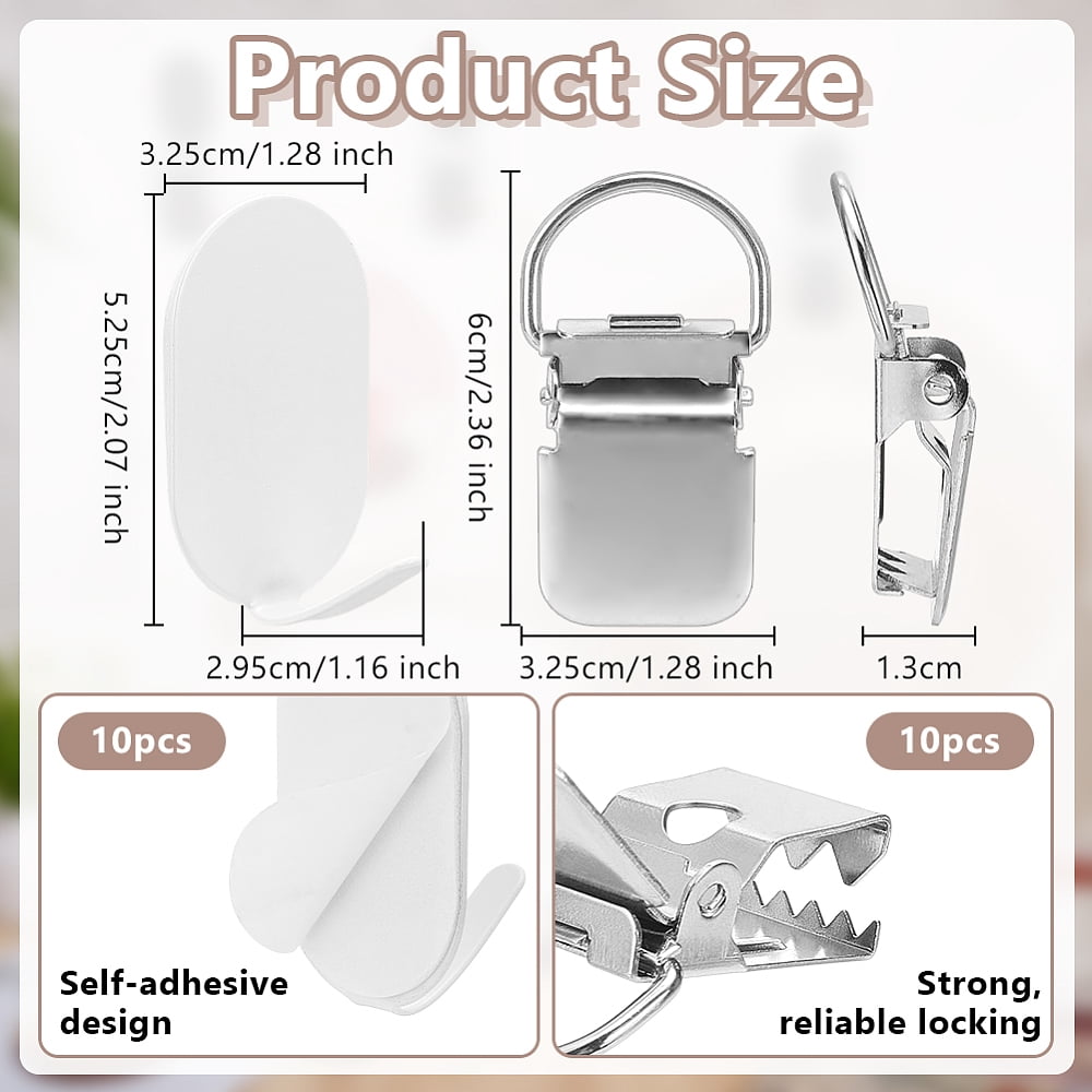 10Pcs Iron Baby Pacifier Clips with 10Pcs Oval Iron Hook Hangers Platinum 60x32.5x13mm diy