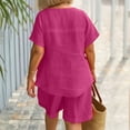 thumbnail image 4 of JULMCOMO Two Piece Sets for Women Ruffle Layered Scoop Neck Short Sleeve Summer Tops Wide Leg Loose Fit Trendy Short Sets with Pockets Hot Pink M, 4 of 4