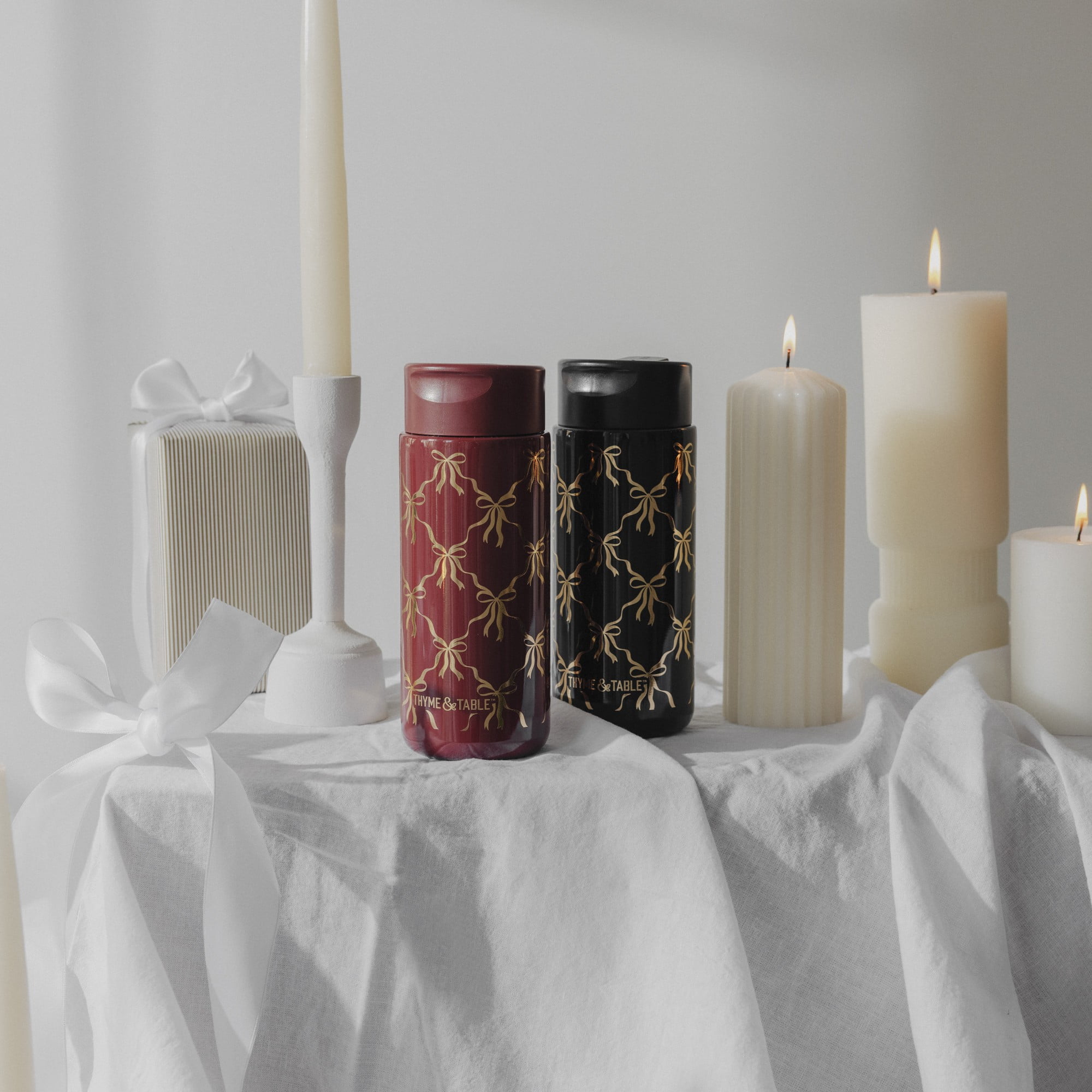 Thyme & Table 22oz Stainless Steel Coffee Tumbler, Black Bows