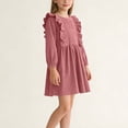thumbnail image 3 of SBYOJLPB Children's Dress Solid Color Long Sleeved Round Neck Dress Girls' Casual and Comfortable Dress, 3 of 8