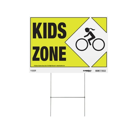 Sunburst Systems 3850 Kid s Zone Sturdy Double-sided Corrugate Yard Sign with Step Stake 22 W x 32 H (Comes Assembled)
