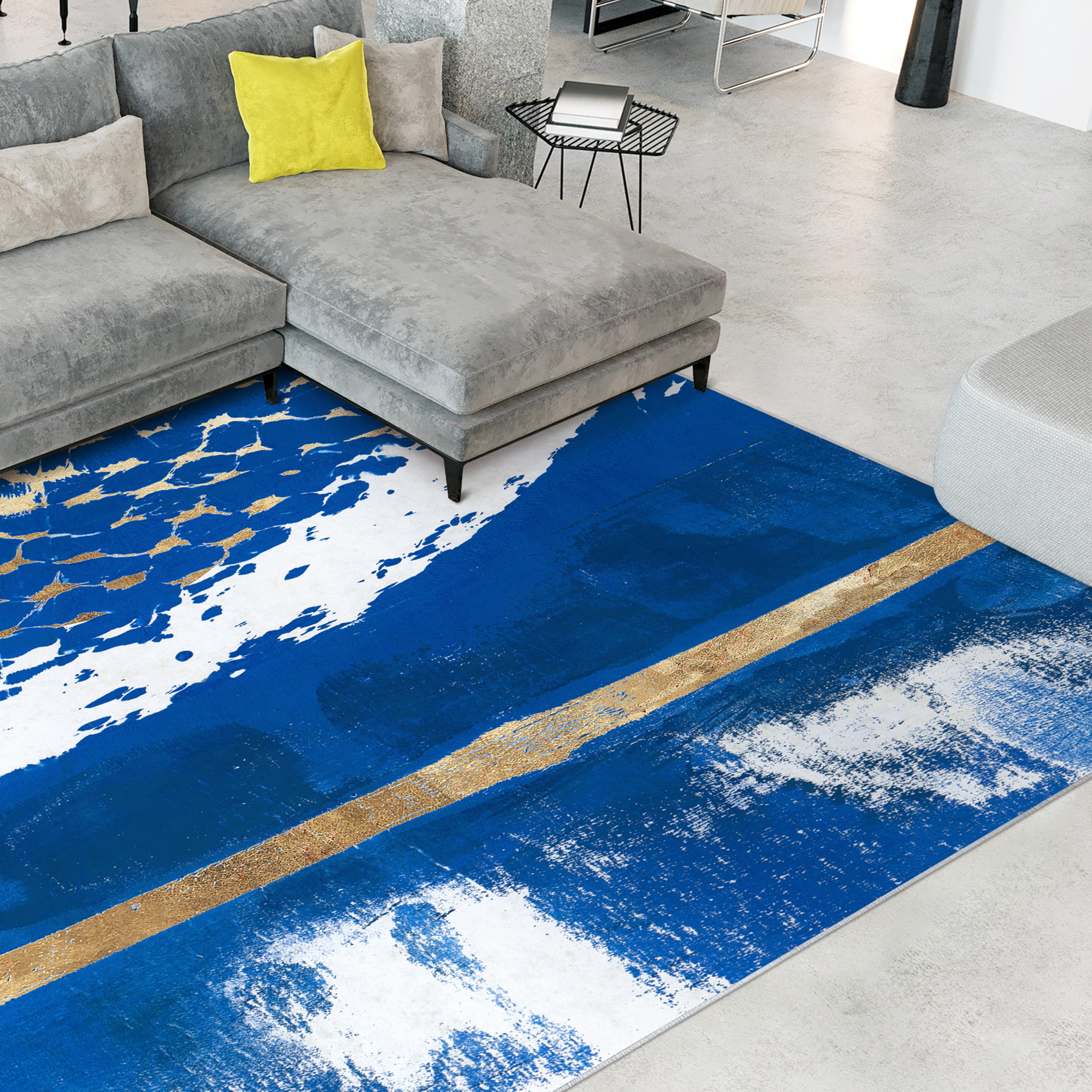 Fisherman’s Wharf I Washable Blue Art Area Rug size 8'x10', Power-loomed, Heavenly Softness with Non-Slipping Backing