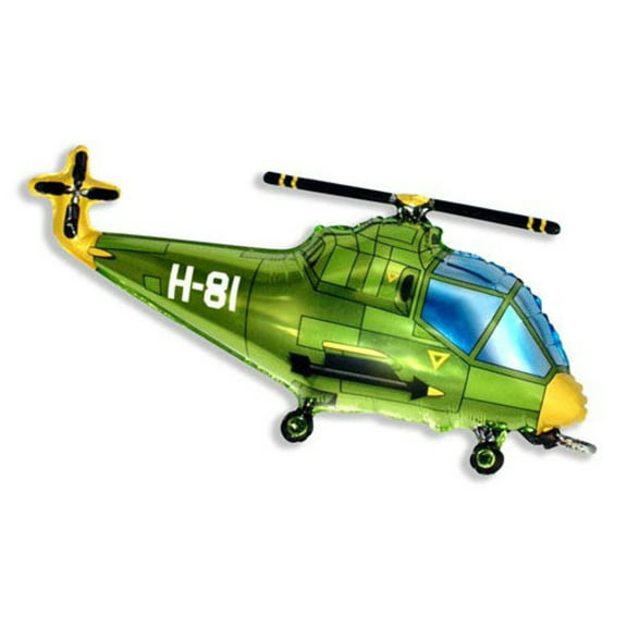 38 inch Helicopter - Green Foil Mylar Balloon - Party Supplies Decorations