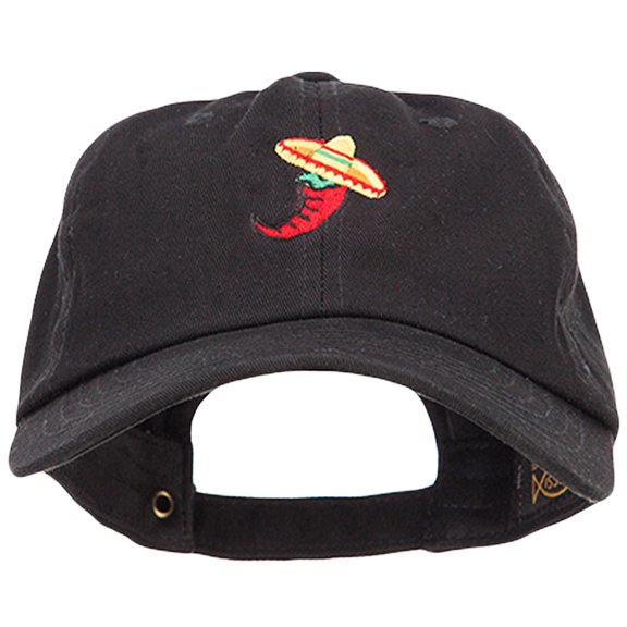 Chili with Sombrero Embroidered Unstructured Cap - Black OSFM