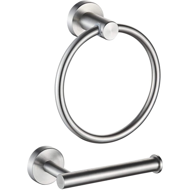Marmolux Acc - Portarrollos y toallero de níquel cepillado | Juego de accesorios de baño de 2 piezas con soporte de papel higiénico Soporte de pared y toallero de baño Vhermosa Popotes, Manteles y Palillos