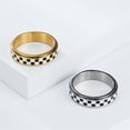 thumbnail image 3 of HIJONES Women Men's 6mm Rotatable Black White Checkered Ring Stainless Steel Personalized Ring Band Jewelry Silver Size 7, 3 of 5