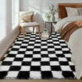 thumbnail image 3 of Garvee 9'x12' Fluffy Area Rugs Soft Luxury Shag Carpet, Modern Checkered Shaggy Rugs Christmas Rug with Non Slip Backing for Living Room Bedroom Home Decor, Black, 3 of 9