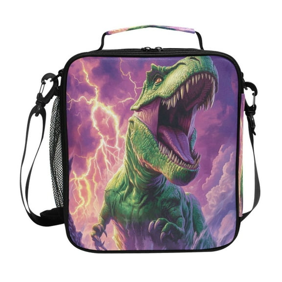 Insulated Square Lunch Bag 10.5" Leakproof Food Container Reusable Insulated Cooler Lunch Box for Work Picnic A Green Tyrannosaurus