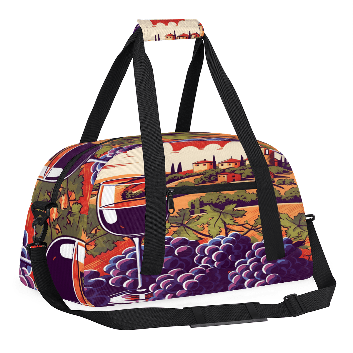 Herdesigns Wine Sports Duffle Bag for Women & Men, Grape Wine Gym Bag Dance Bag Overnight Bag Carry On Weekender Travel Bag