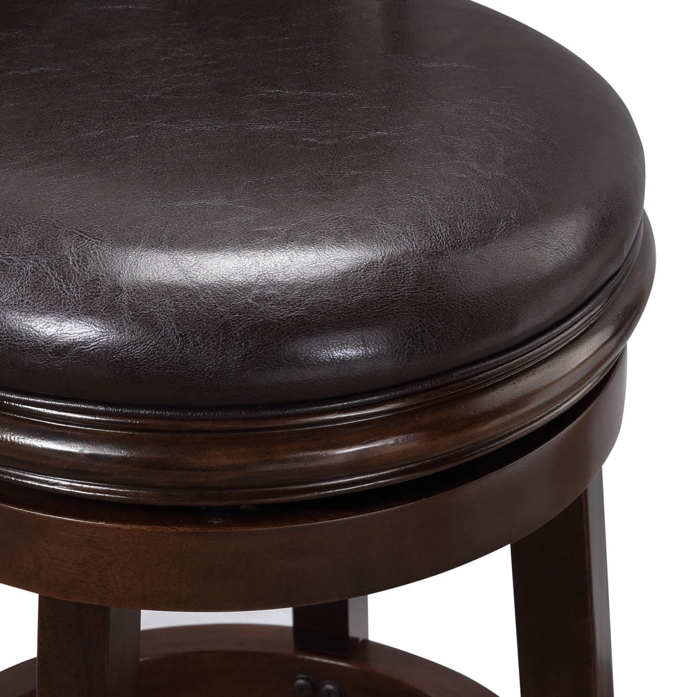 Boraam Augusta 24in. Swivel Wood Kitchen Counter Stool, Cappuccino Finish and Brown Faux Leather