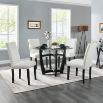 JESONVID Set of 4 Parsons Dining Chairs PU Leather Living Room Chair Upholstered Modern Kitchen Armless Side Chair with Solid Wood Legs Nail-Head Trim Surrounding-Ivory White