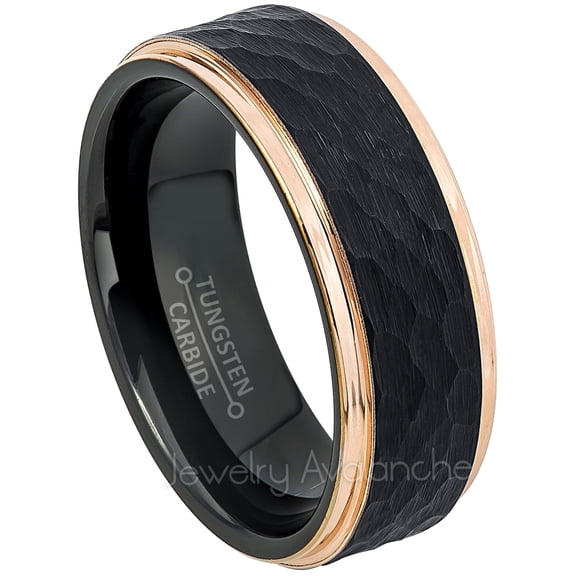 2-Tone Hammered Mens Tungsten Wedding Ring - 8mm Black IP & Rose Gold Tungsten Carbide Ring - Anniversary Band TN699Ns15