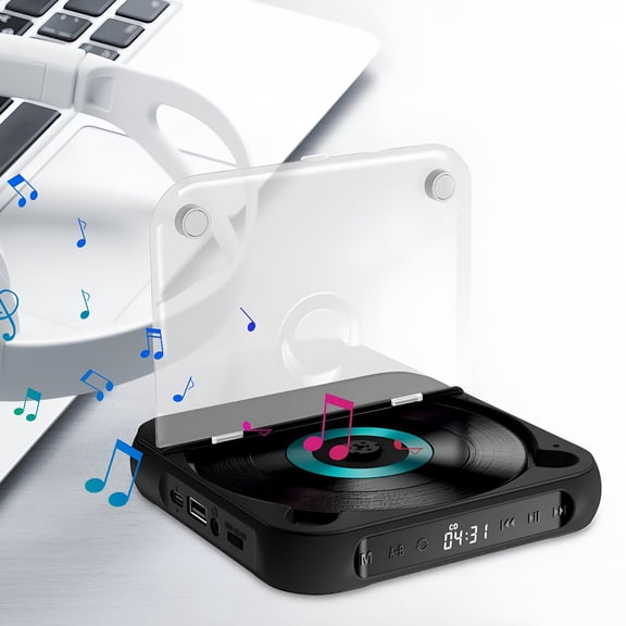 GJX Portable CD Player,Bluetooth Wireless CD Player with Aux/USB,Shockproof Portable CD Player for Car Home Office,Rechargeable Battery LCD Display English Learning Music Player