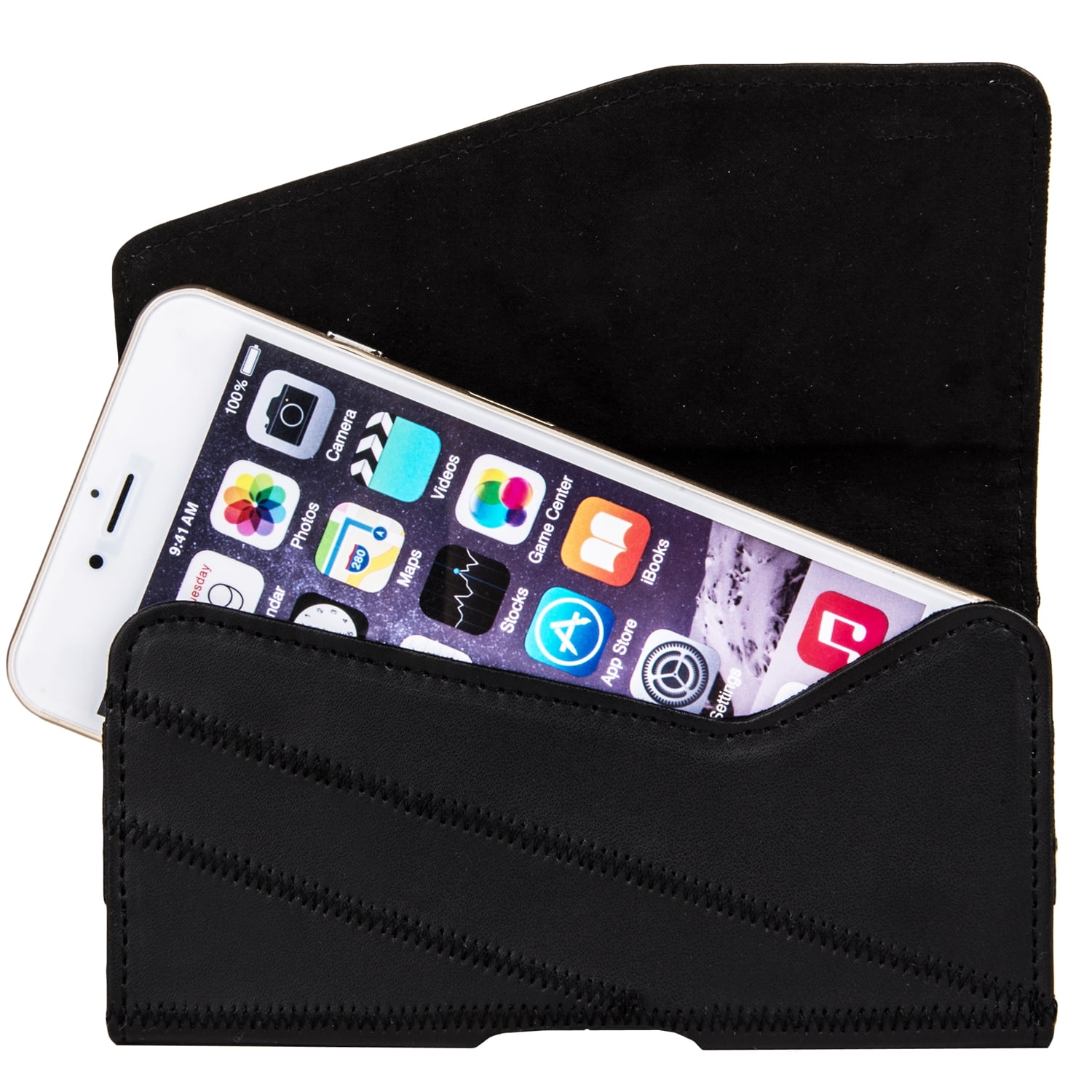 BUNDLE: Professional Vegan Leather Horizontal Smartphone Holster Case (Black) & Deluxe Stereo Hands-Free Headset fits Smartphones up to 6.1-inch iPhone XS / X Galaxy S10e / S10 / S9 / S8 / J3 Pixel 3