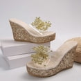 thumbnail image 4 of Women's Beaded Clear Strap Wedge Slide Sandals Glitter Rhinestones Open Toe Non Slip Platform Sandal for Wedding Party Gold Size 7, 4 of 7