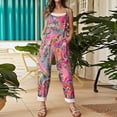 thumbnail image 5 of Women's Boho Floral Patchwork Overalls Loose Fit Linen Blend Bib Jumpsuit for Summer & Gardening Pink S, 5 of 6