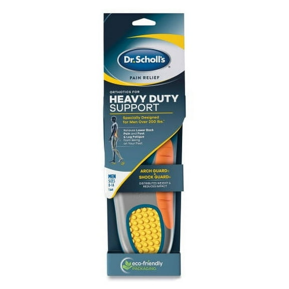 Dr. Scholl's Pain Relief Orthotic Heavy Duty Support Insoles, Men Sizes 8 to 14, Gray/Blue/Orange/Yellow, Pair