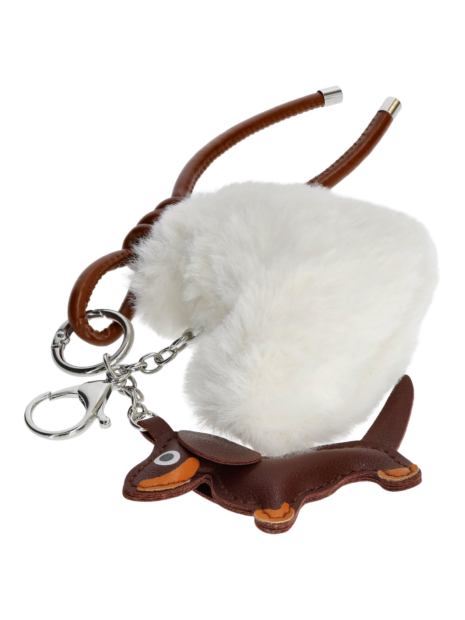 No Boundaries Women'sDog & Heart Pom Pom Bag Charm, Off-White