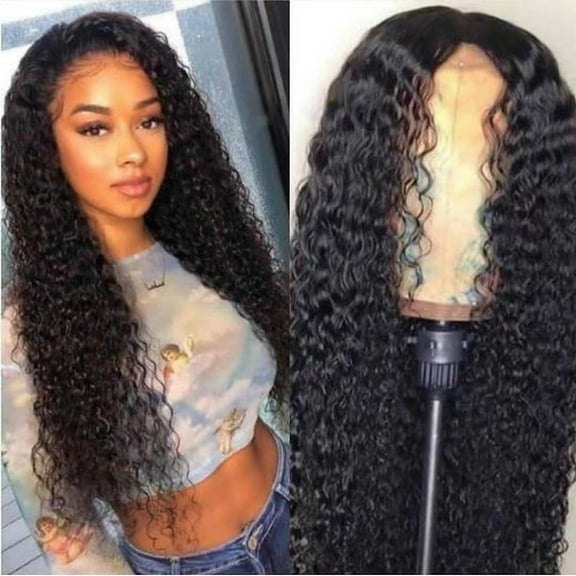 Black middle parted small curly long hair high temperature silk chemical fiber wig for women